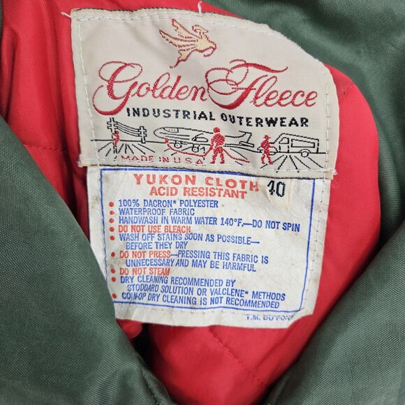 Vintage Golden Fleece Jacket Mens 40 Industrial Outerwear Olive Green Coat - Picture 12 of 13